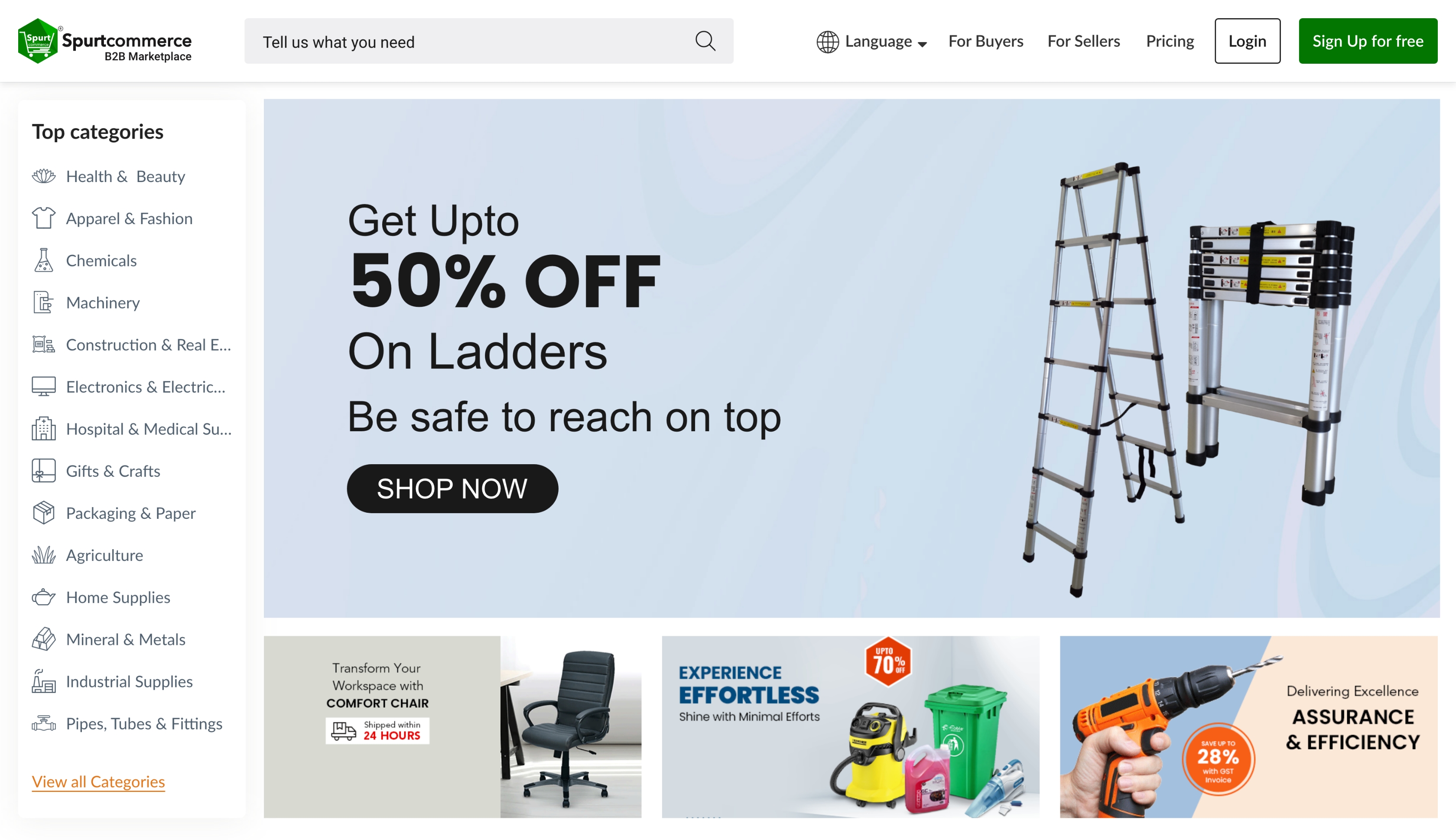 Spurtcommerce B2B storefront Homepage